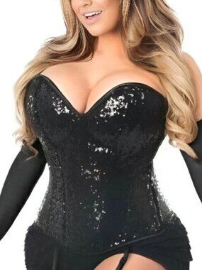 Top Drawer Black Sequin Steel Boned Corset Daisy Corsets Brand New Tags S $95!
